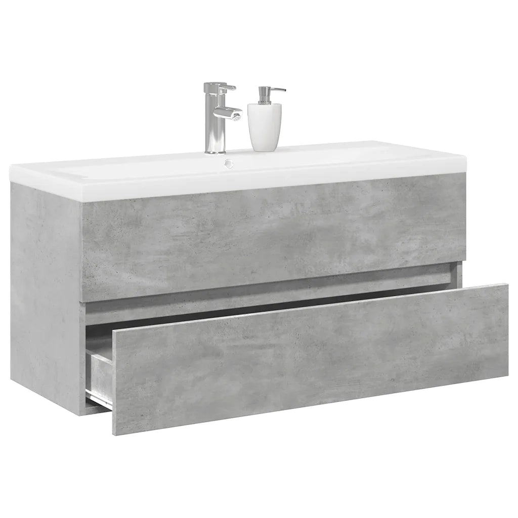 Set Mobili da Bagno | Armadio da bagno 2 pz Grigio Cemento in Legno Multistrato