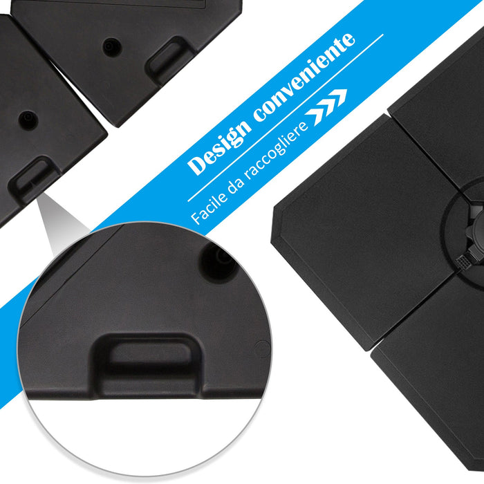 Base per Ombrellone 4 Pezzi Riempibili per Basi a Croce da 100x100 cm Nero
