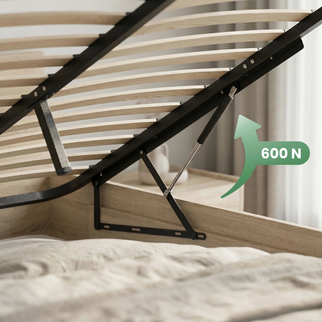 Letto con contenitore 160x200 cm rete sollevabile in metallo Rovere Sonoma