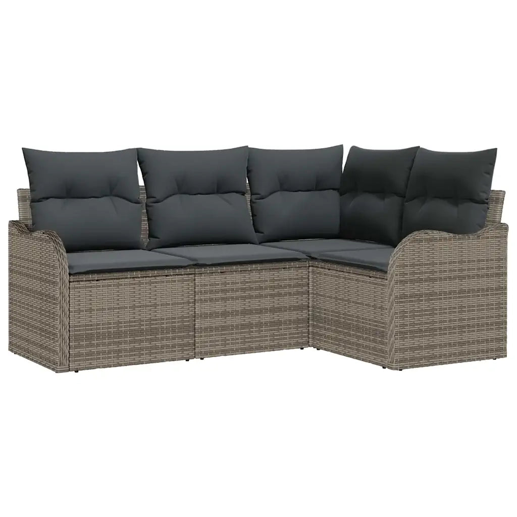Set Divano da Giardino 4 pz | Set Salotto da Giardino Grigio polyrattan