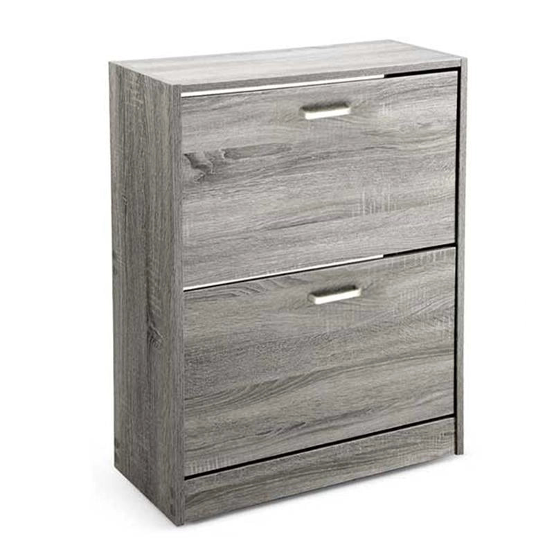 SCARPIERA 2 ANTE IN LEGNO TRUCIOLARE MELAMINICO, OGNI ANTA 2 DIVISORI IN LEGNO ROVERE GRIGIO 63 X 24 X 81 CM