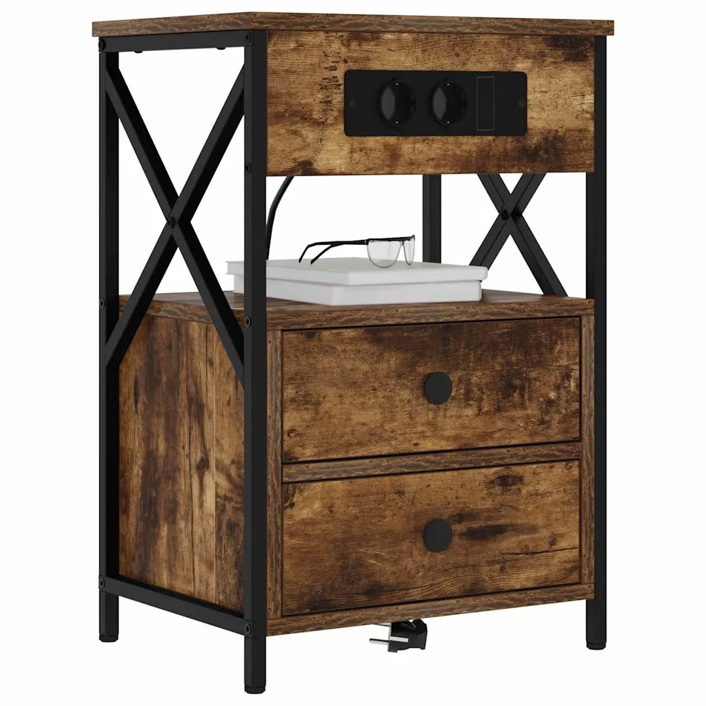Armadio da Notte con cassetto 2 pcs Rovere fumé 40 x 31 x 60 cm 859465