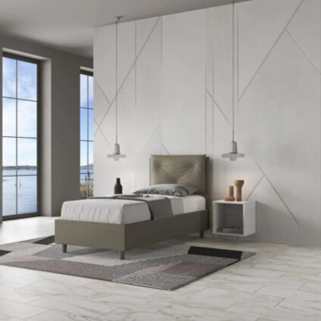 Letto singolo senza rete imbottito 80x210 similpelle cappuccino Appia