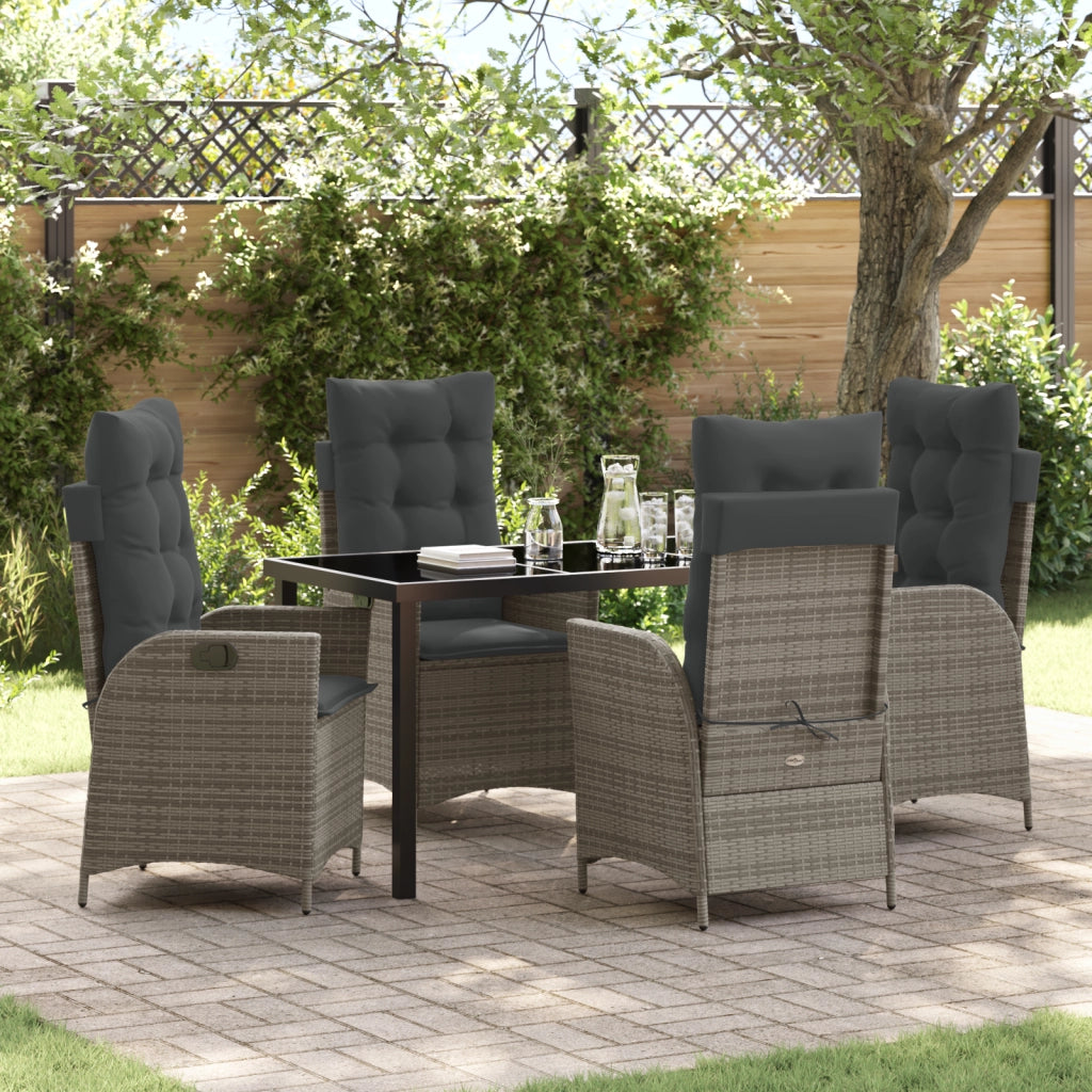 Set da Pranzo da Giardino 5 Pezzi con Cuscini Grigio Rattan Polietilene