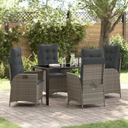 Set da Pranzo da Giardino 5 Pezzi con Cuscini Grigio Rattan Polietilene