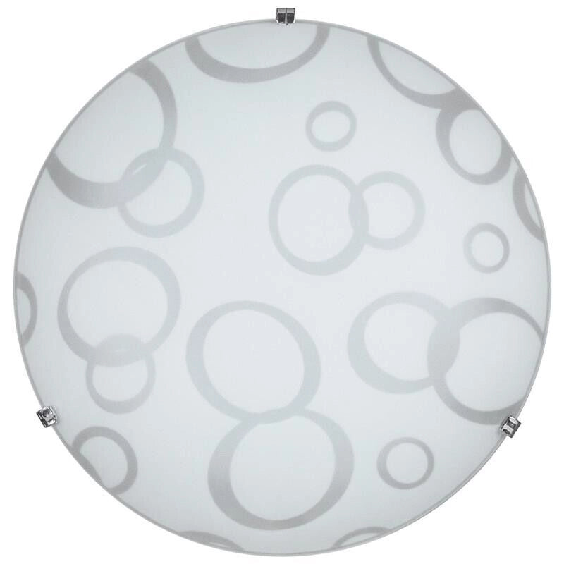PLAFONIERA DARIA 1XE27 GANCI CROMO VETRO LASTRA BIANCO DECORATO CERCHI DARIA Ø30-P.10 CM