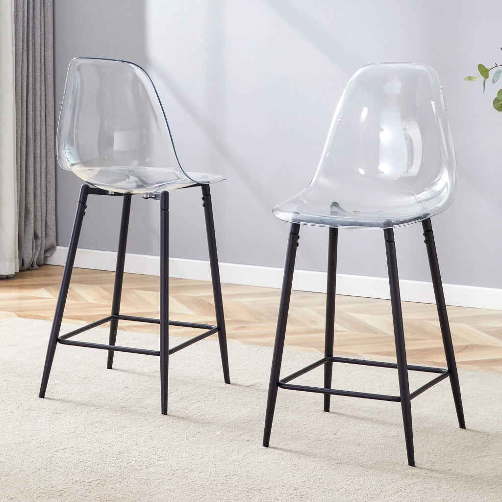 Set di sgabelli da bar trasparenti con struttura in metallo nero