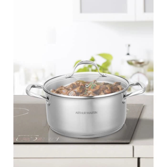 AM3549 Arthur Martin Pentola 24 cm con coperchio  Acciaio inossidabile  Tutte le fonti di calore compresa l'induzione