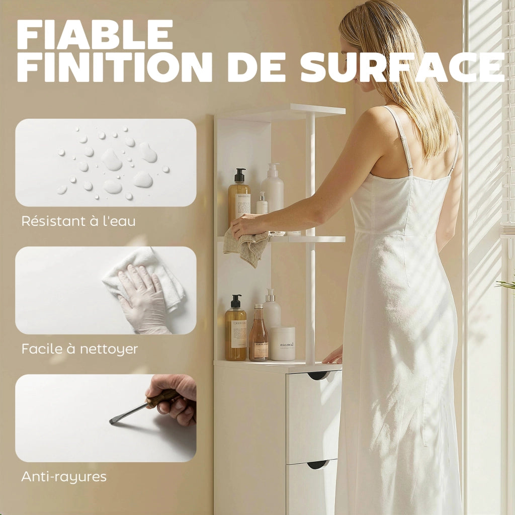 Mobile colonna bagno con cassetto e ripiani ¨C zephmum ¨C 15x33x136.8 cm bianco