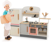 Cucina Giocattolo per Bambini, Set da Cucina in Legno con Cappa Aspirante e Frigorifero Realistici, con Utensili da Cucina in Legno, per Bambini 3+ Anni