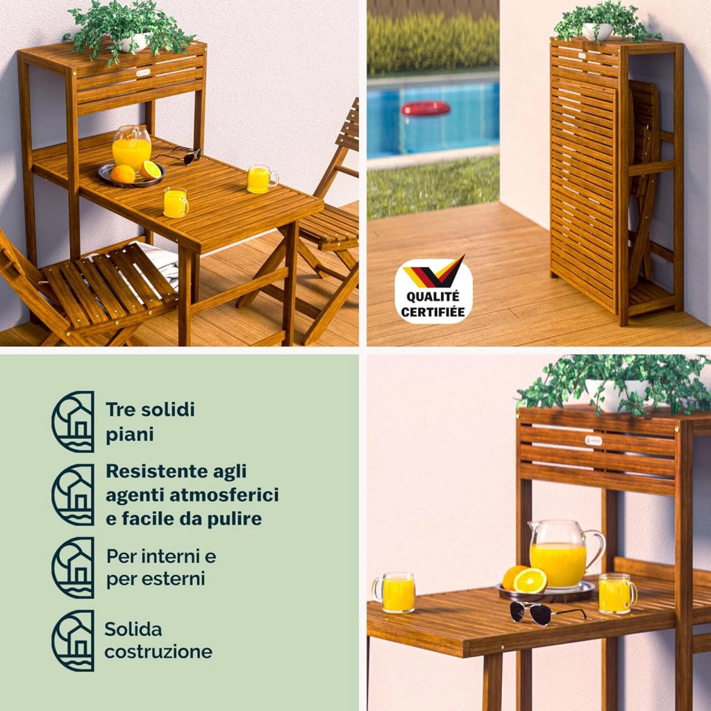 ® Set da balcone per 2 persone, resistente alle intemperie, pieghevole, in legno, 160 kg, con certificazione FSC®, 95 x 117 cm, 3 pezzi, colore marrone