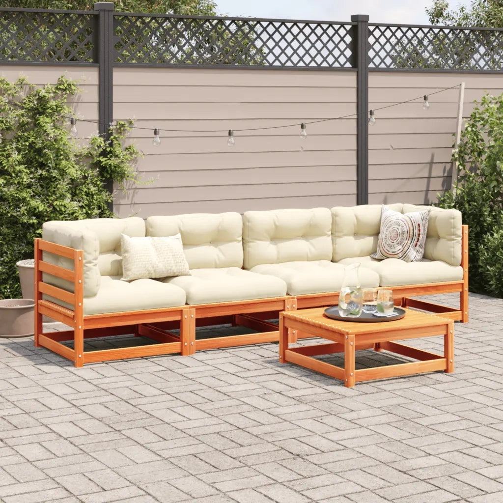 Set Divani da Giardino 5 pz Marrone Cera Legno Massello Pino 3299280