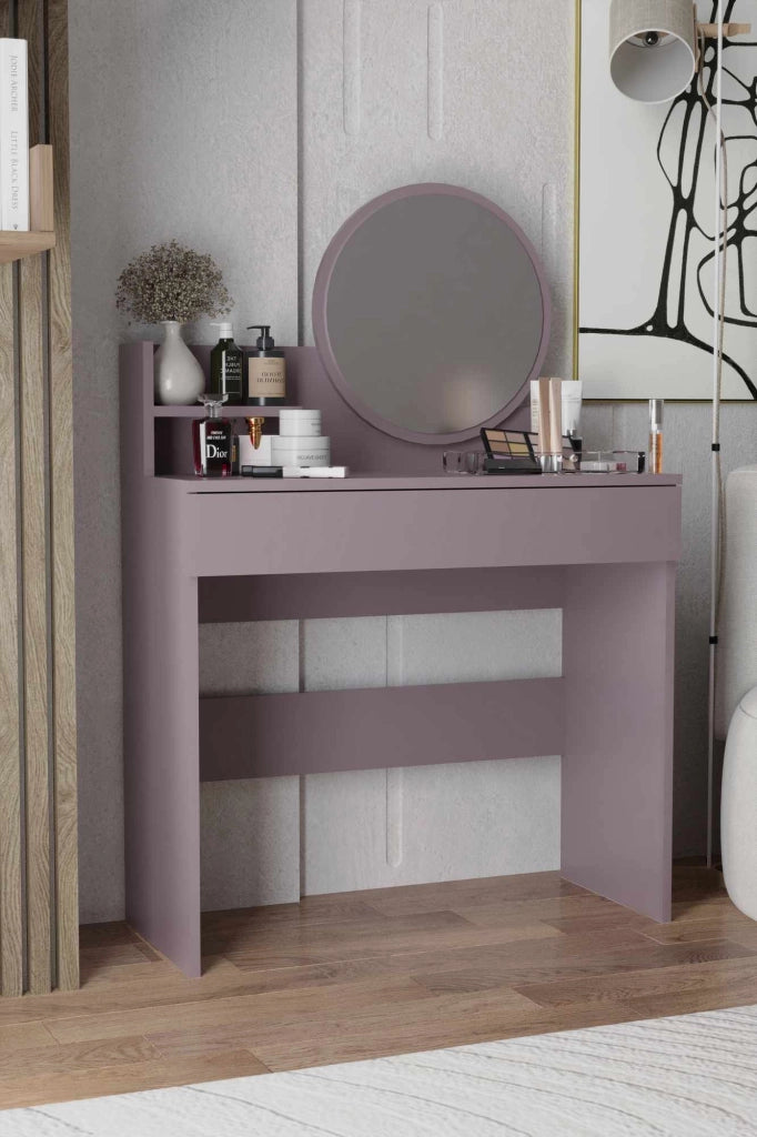 Comodino "Harmony Mini Round" con specchio in legno - 90 x 40 x 133 cm - Viola