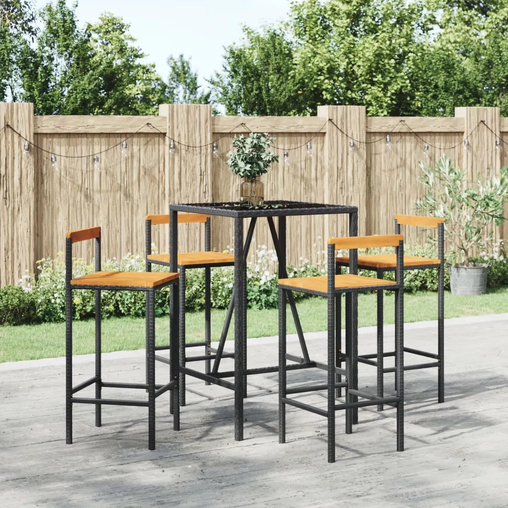 Set Bar Giardino 5 pz Nero Polyrattan e Legno Massello Acacia 3187691