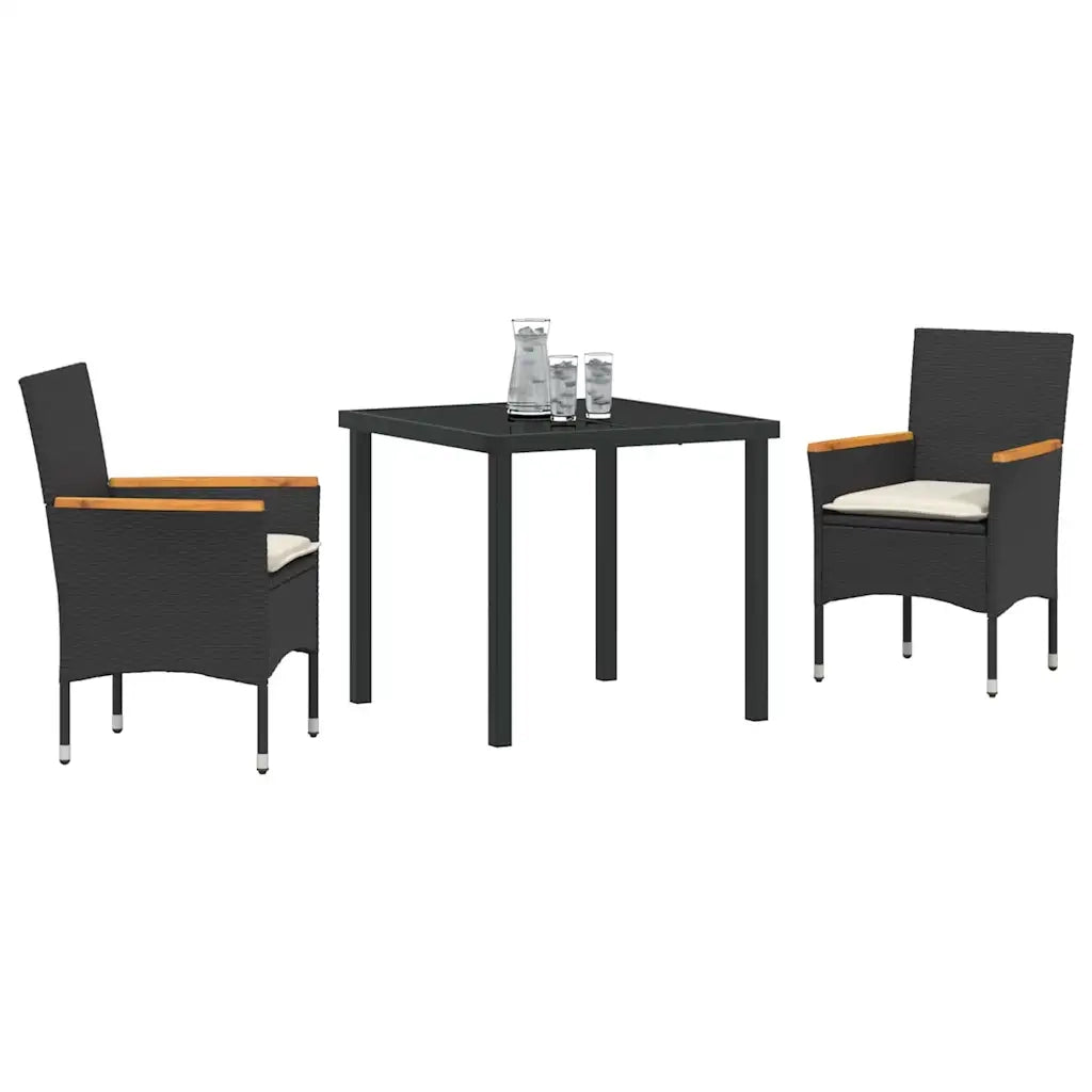 Set da Pranzo per Giardino con cuscino 3 pcs Nero polyrattan