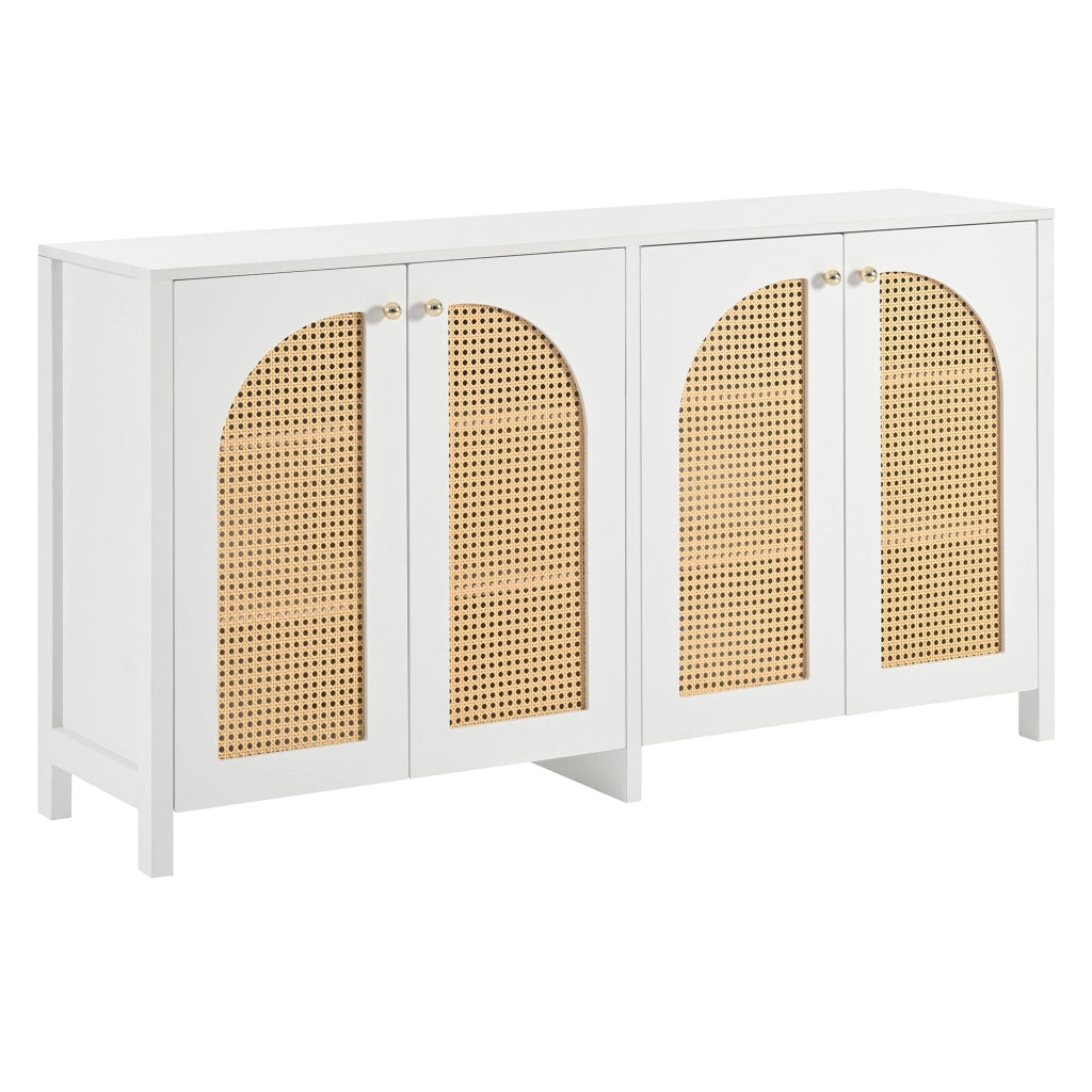 Credenza Moderna con Ante in Rattan e Maniglie in Metallo ¨C MINIMAL ¨C Bianco