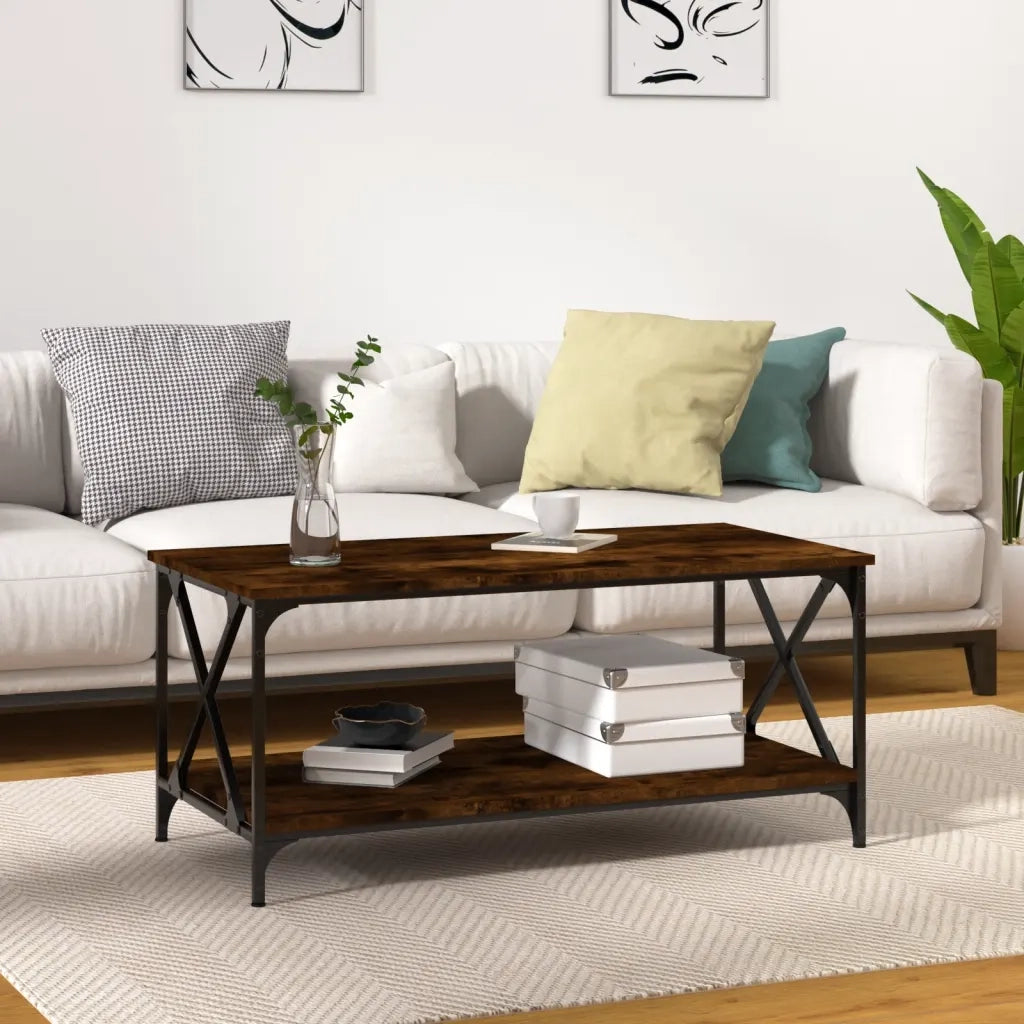 Tavolino da salotto | Tavolino da caff¨¨ | Tavolino da Soggiorno Rovere Fumo 100x50x45 cm in Legno Multistrato e Ferro