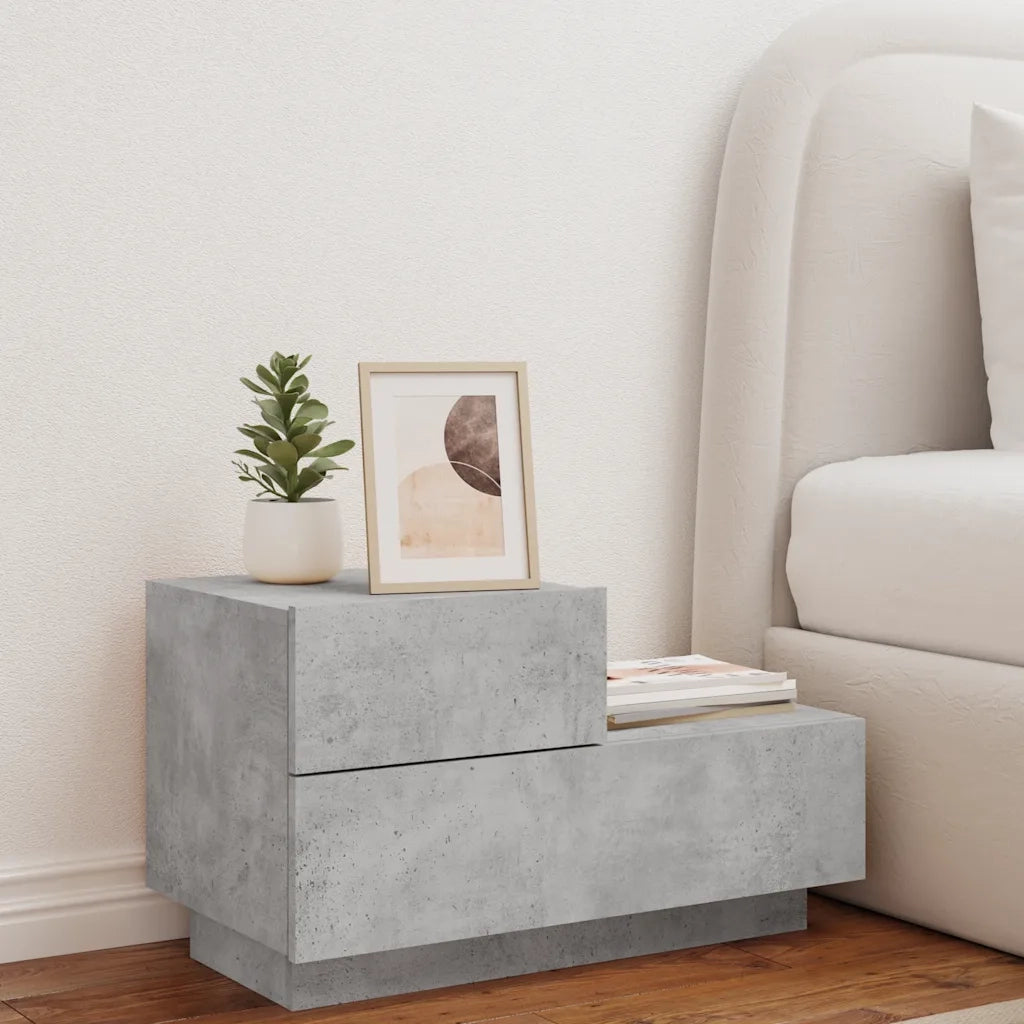 Comodino | Armadio da Notte | Mobiletto da notte con Luci LED Grigio Cemento 70x36x40,5 cm