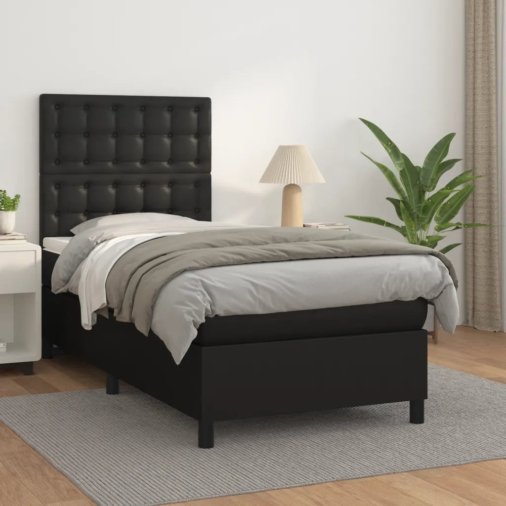 Letto singolo | Letto per adulti | Giroletto a Molle con Materasso Nero 90x200 cm in Similpelle