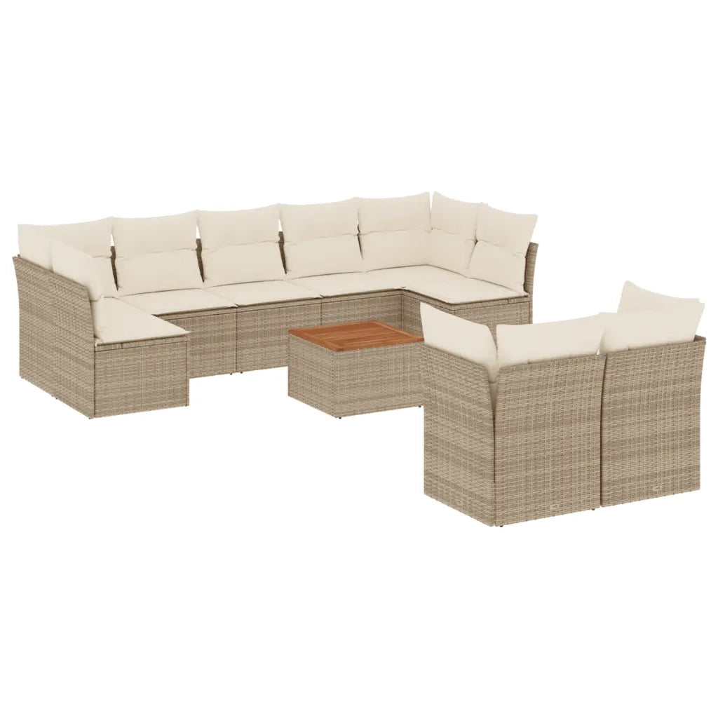 Set Divano da Giardino 10 pz con Cuscini Beige in Polyrattan 3256142