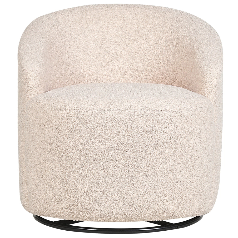Poltrona Bianco Crema Boucle Tessuto Morbido Base Girevole 360° Stile Retro Glamour Art Deco dorato