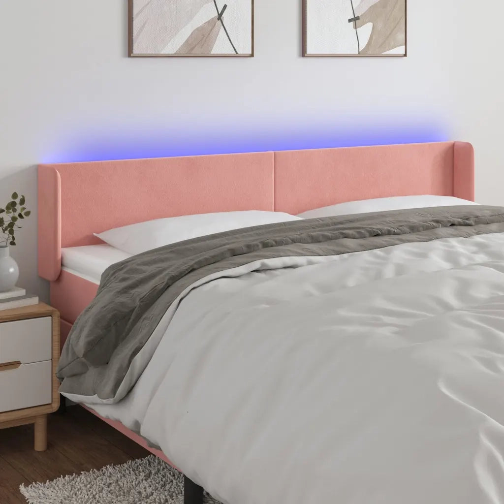 Testiera a LED Rosa 203x16x78/88 cm in Velluto 3123027