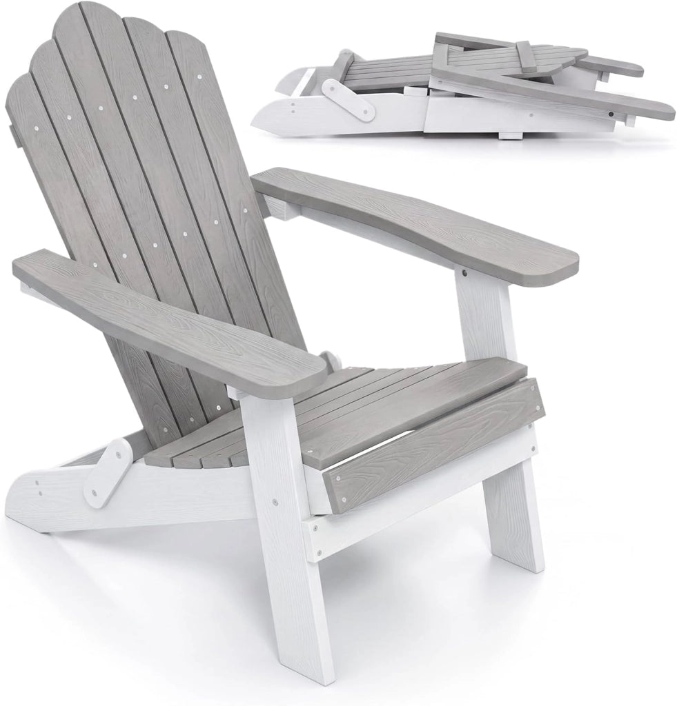 Sedia Adirondack Pieghevole da Giardino, Sedia da Patio in HIPS con Braccioli Larghi e Schienale Inclinato, Poltrona in Legno, per Giardino Cortile, Portata 180 kg (2, Verde+Bianco)