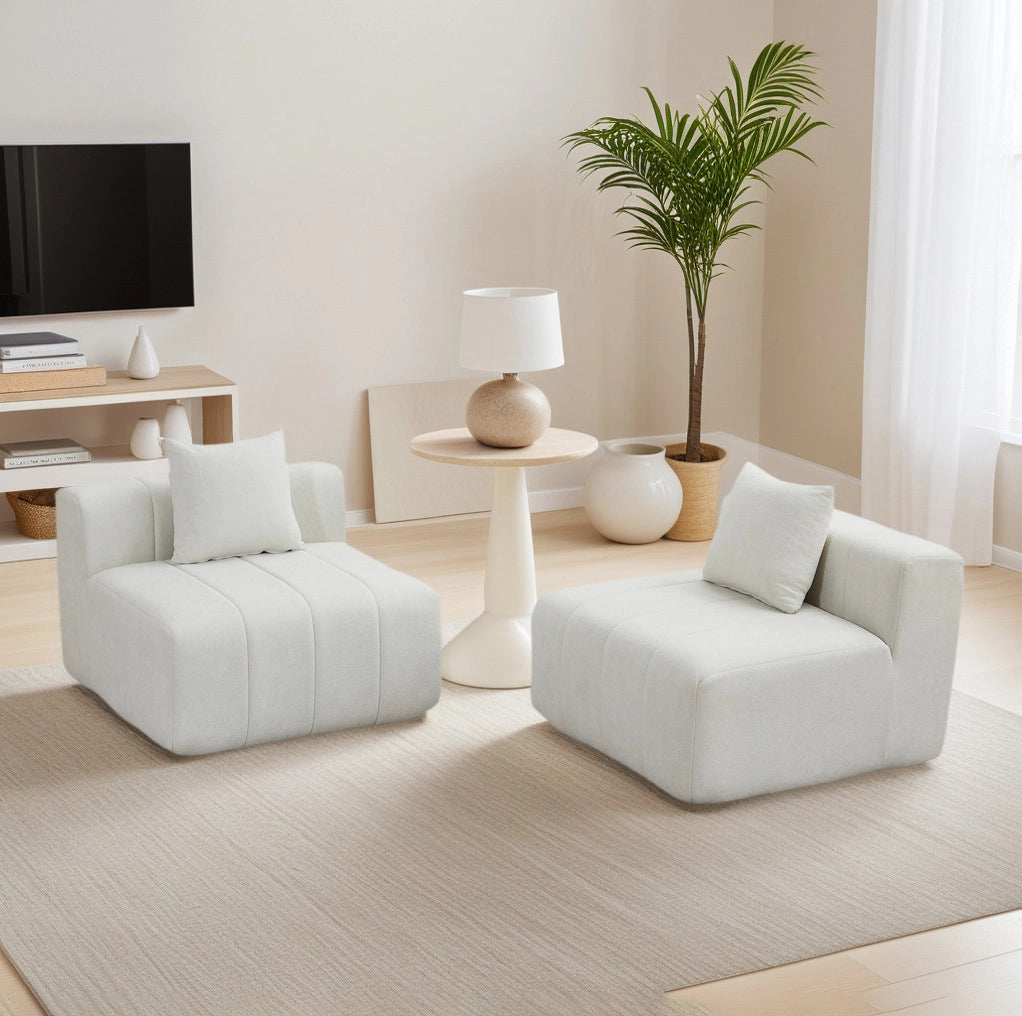 Divano modulare in ciniglia beige a 2 moduli