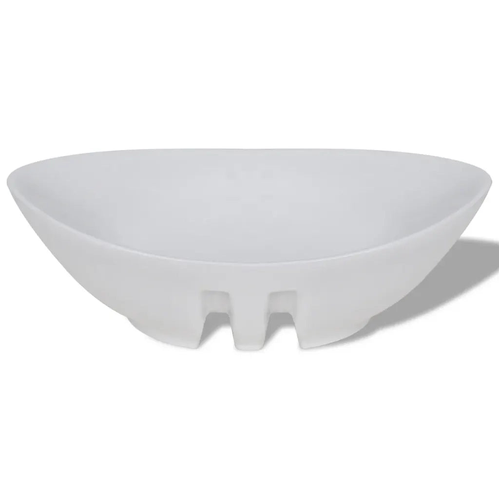 Lavello-Lavandino-Lavabo Ovale in Ceramica di Lusso con Troppopieno 59 x 38,5 cm