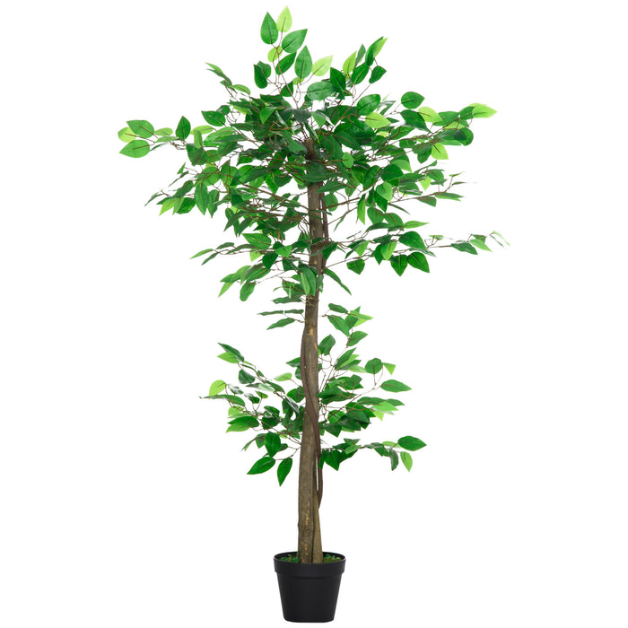 Pianta Artificiale Albero del Tè con 546 Foglie Realistiche e Vaso Cemento 120 cm Verde