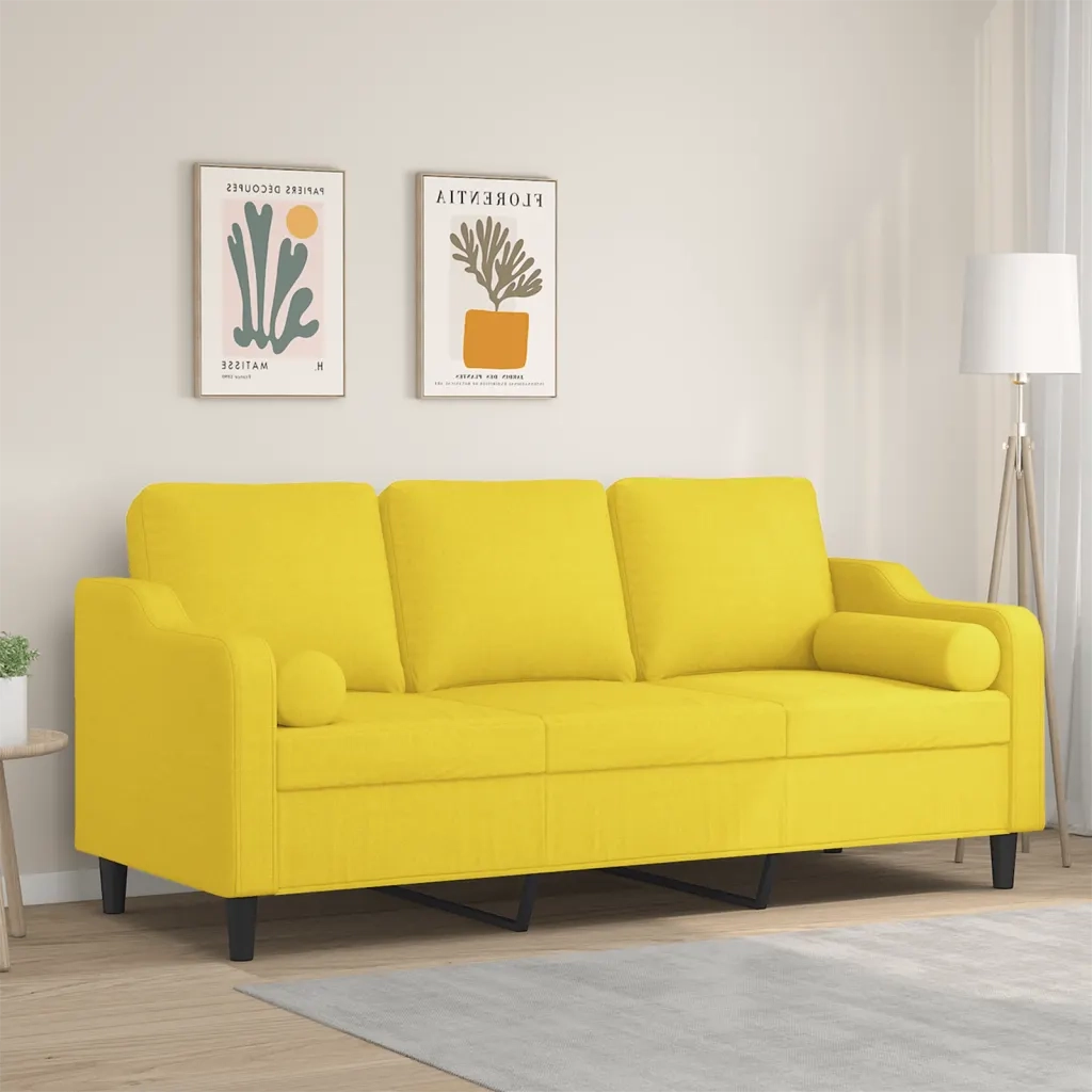 Divano a 3 Posti con Cuscini Giallo Chiaro 180 cm in Tessutocod mxl 70986