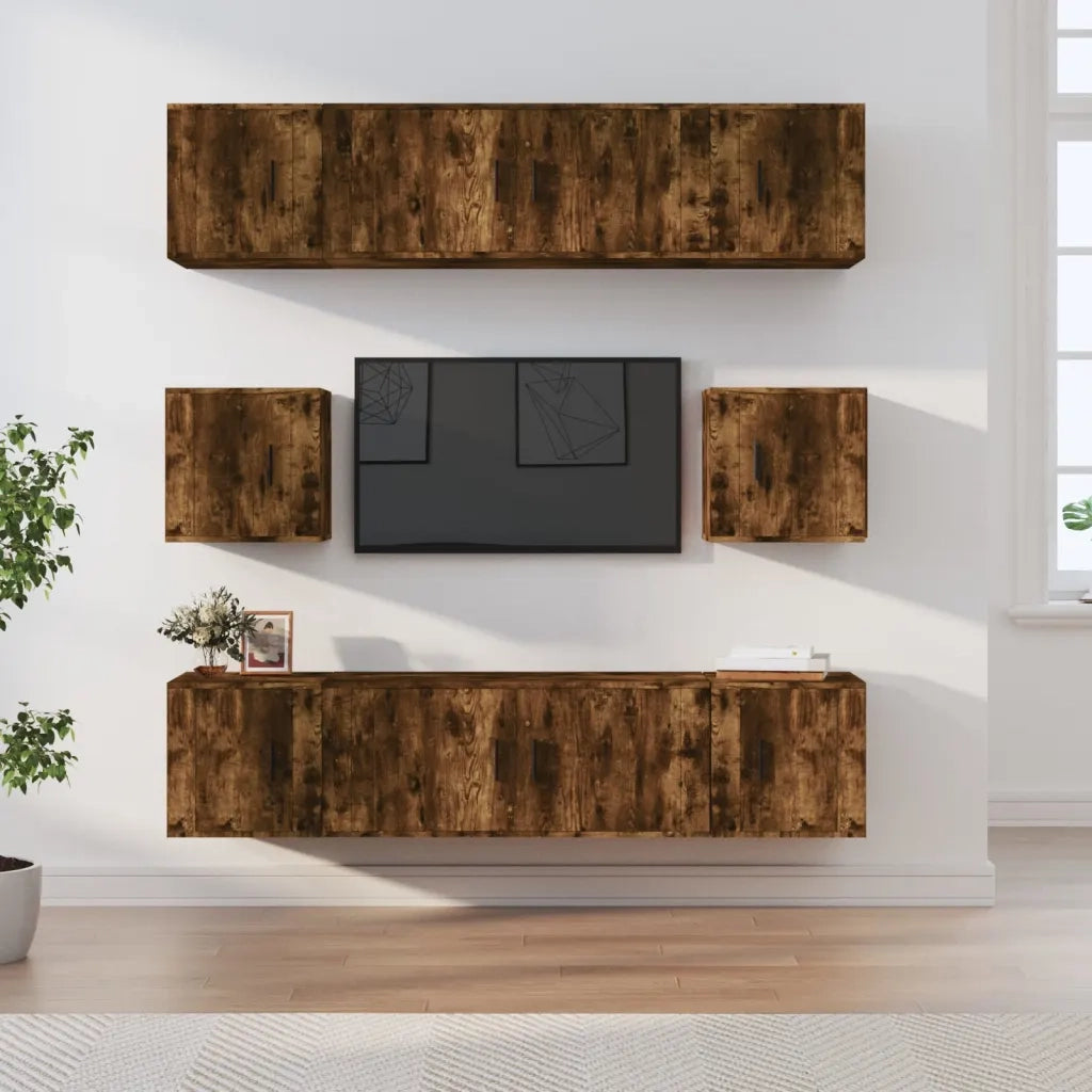 Set Mobili Porta TV 8 pz-Set di 8 Credenza per TV Rovere Fumo in Legno Multistrato