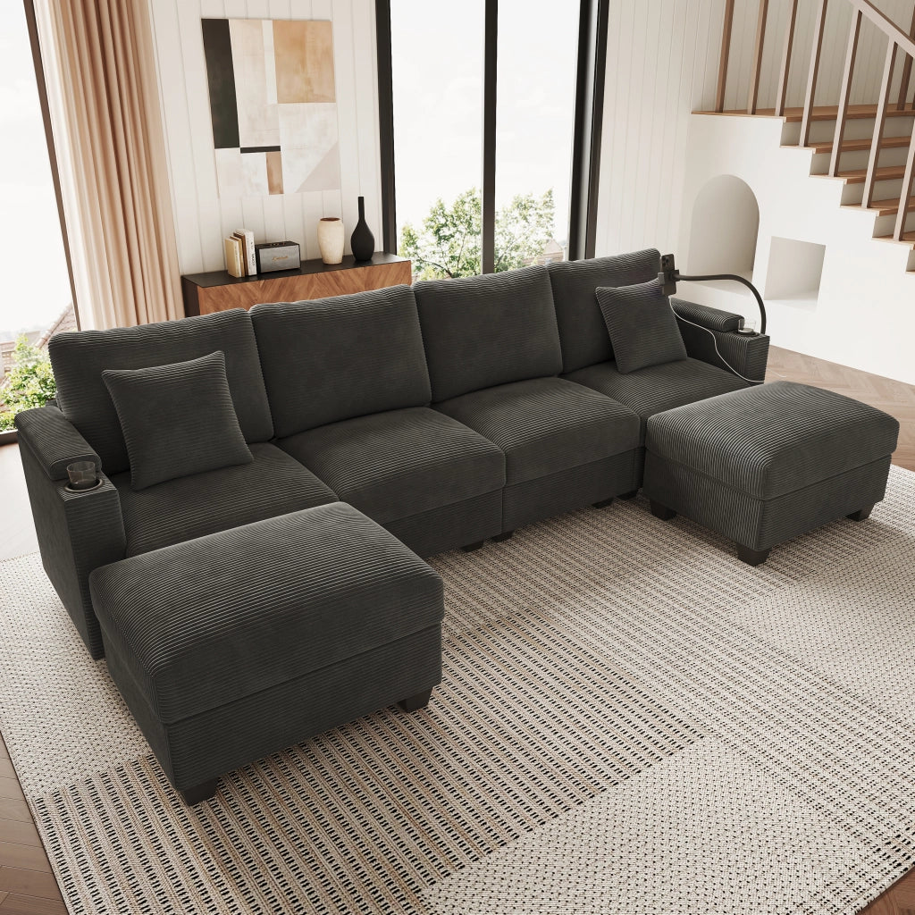 DIVANO MODULARE ANGOLARE 275,5x139x87 cm in velluto a coste grigio