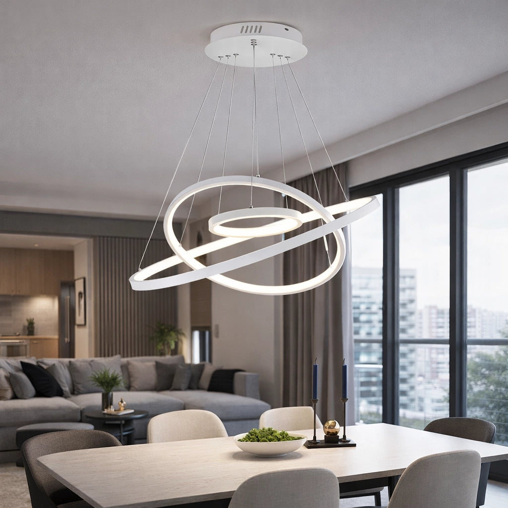 Lampadario LED Moderno a Sospensione con 3 Anelli, 51W 4080LM, CCT Switch luce calda, fredda e naturale, Lampada da Soffitto per Soggiorno Sala da Pranzo