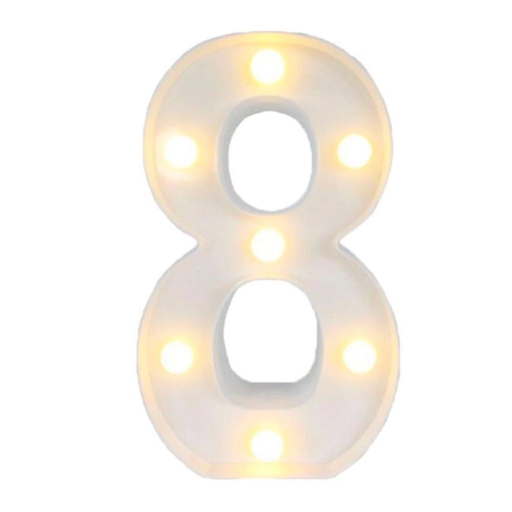 Trade Shop - Numero 8 Luminoso Con Luci Led A Batteria Decorazioni Per La Casa Dim. 22 Cm -