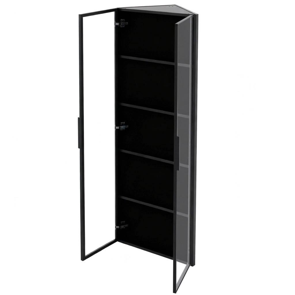 VETRINA angolare LED 62 x 35 x 160 cm Nero in MDF e vetro