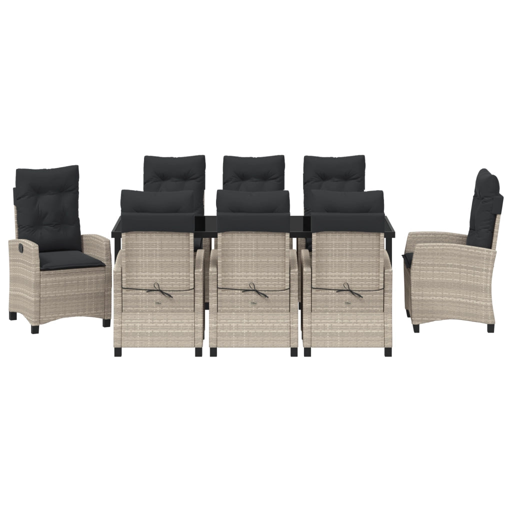 Set di Mobili da Giardino con Cuscini 9 Pezzi Grigio Chiaro Polyrattan