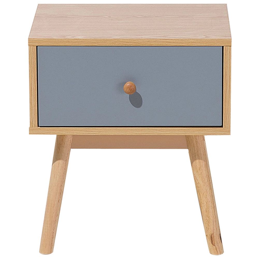 Comodino in legno chiaro con 1 cassetto grigio in legno prodotto dal design scandinavo