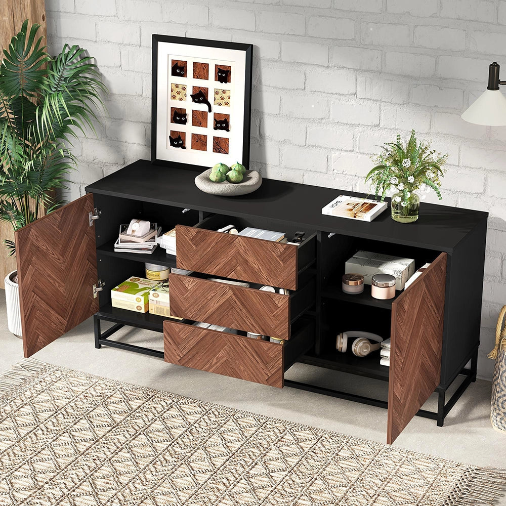 Credenza Soggiorno 145x40x67cm - Xylo - Moderna con 3 Cassetti e 2 Ante, Legno e Nero