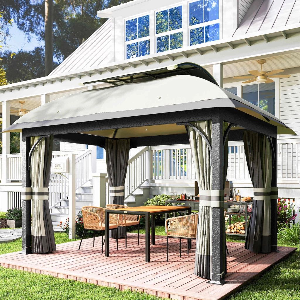Gazebo da giardino ¨C zephmum ¨C grigio chiaro 330x400 cm con tende in rete