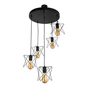 Lampadario a 5 Fonti Luce Sospese Paralumi a Gabbia di Forma Geometrica - Lampada a Sospensione in Stile Industriale -