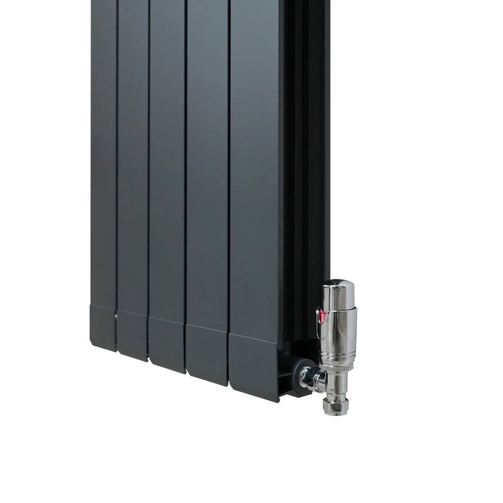 Radiatore in Alluminio e Valvole Cromate TRV in Verticale Grigio Antracite 1800mm x 395mm