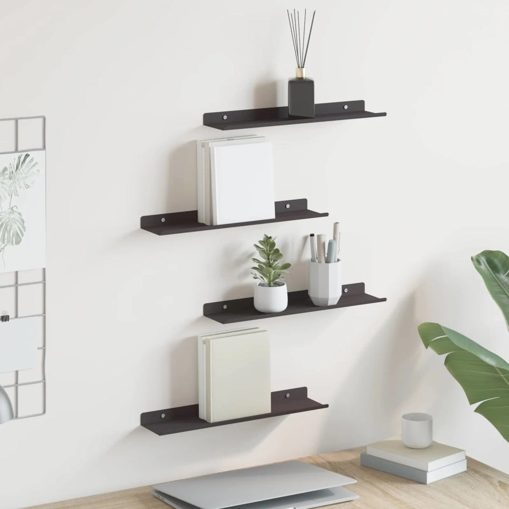 Mensola sospesa 4 pcs Nero 40 x 8,5 x 2,5 cm Acciaio
