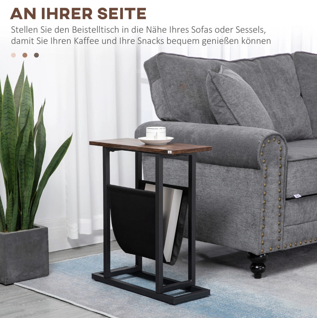 Tavolino 49 x 19 x 55 cm marrone scuro e nero con tasca portaoggetti