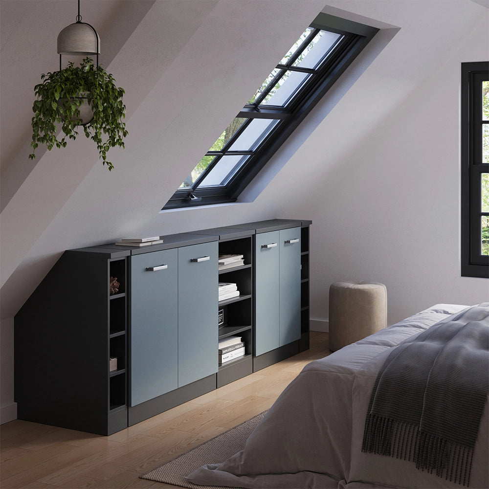 Set di mobili sottotetto Rion Grigio-blu/Antracite 210 cm Set di 5 carcasse armadio profondità 60 cm Vicco