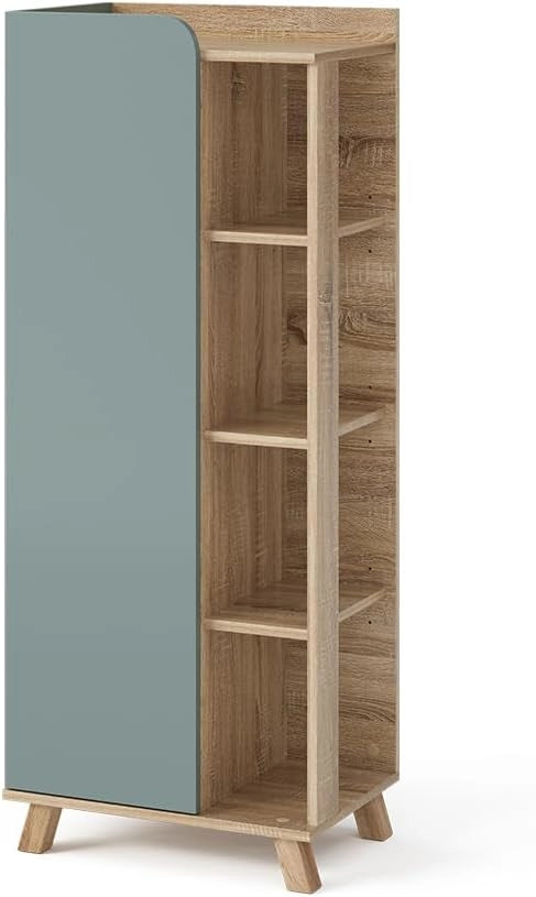 Mobiletto bagno Karen, Sonoma/blu, 50 x 128 cm con porta e vani aperti, per la conservazione di articoli da bagno e asciugamani