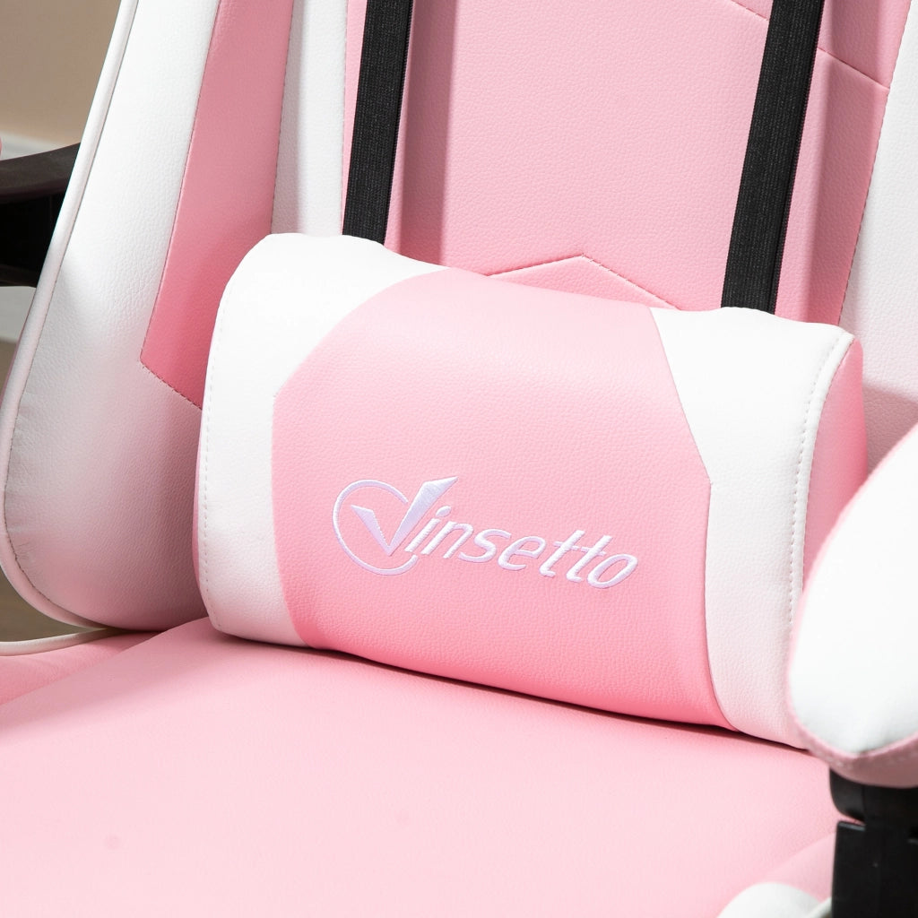 Sedia da gaming ergonomica rosa con poggiapiedi