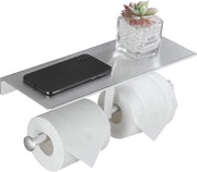 Doppio Appoggio per Carta igienica da Parete con Pannello - Adesivo Autoattacco e Senza Foratura per Bagno e WC