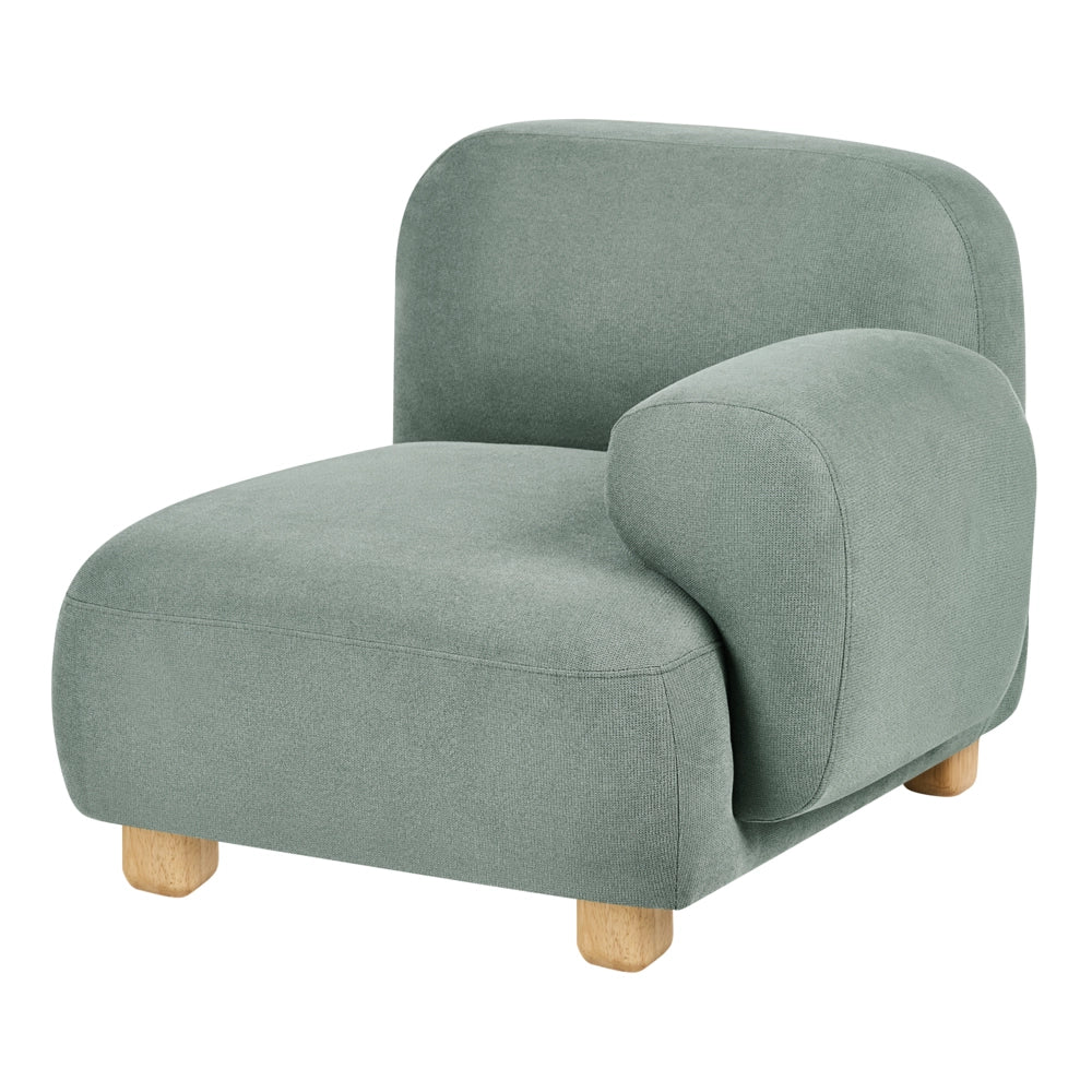 Divano componibile a 3 posti in tessuto due moduli angolari gambe in legno verde chiaro stile moderno