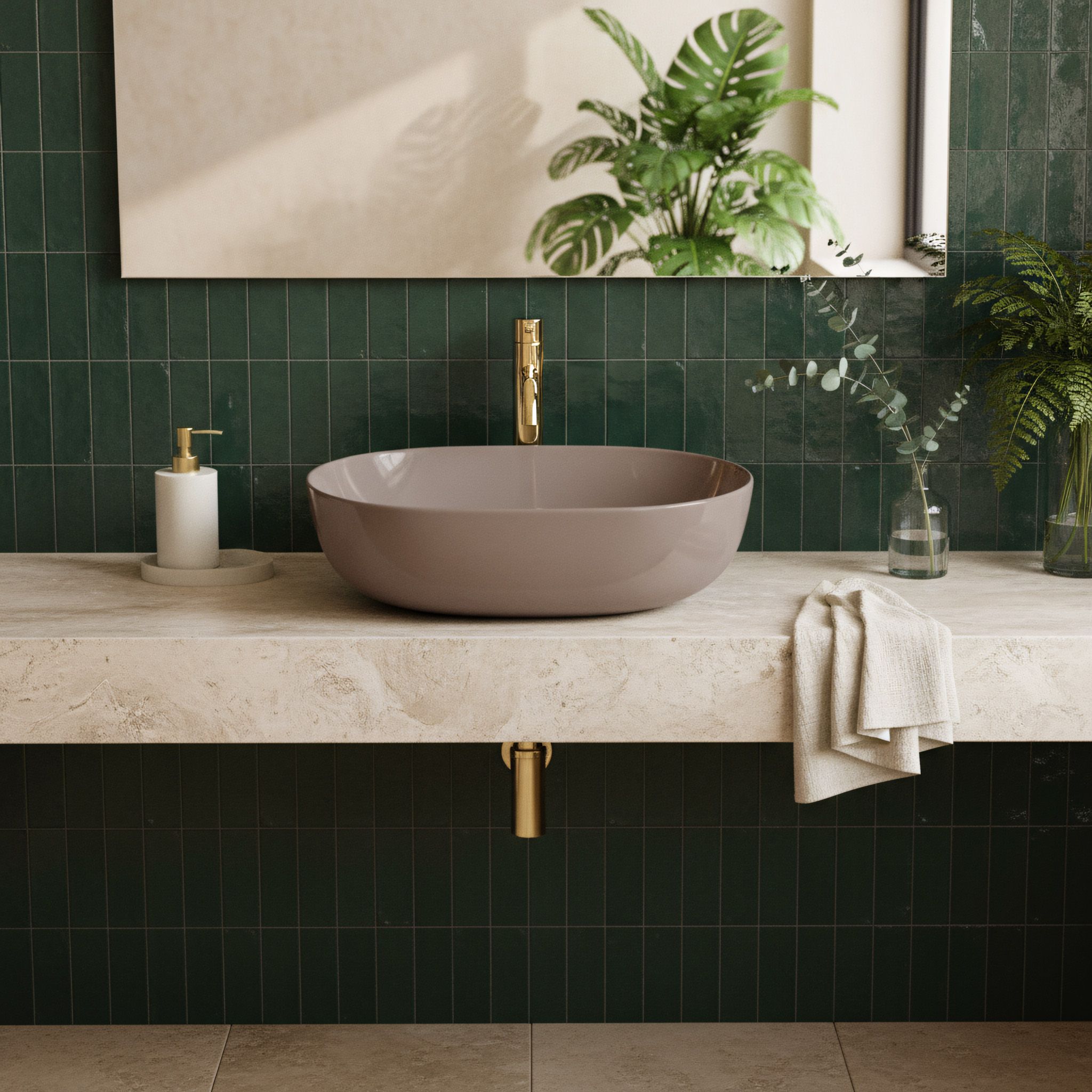 Lavabo Da Appoggio Rea Lisa Beige Shiny